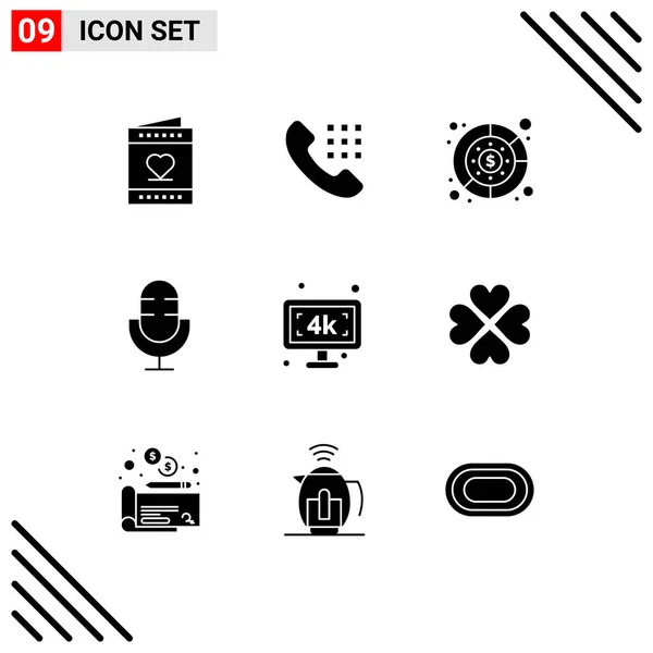 Solid Glyph Concept Websites Mobile Apps Record Microphone Keys Electronics — Stock Vector