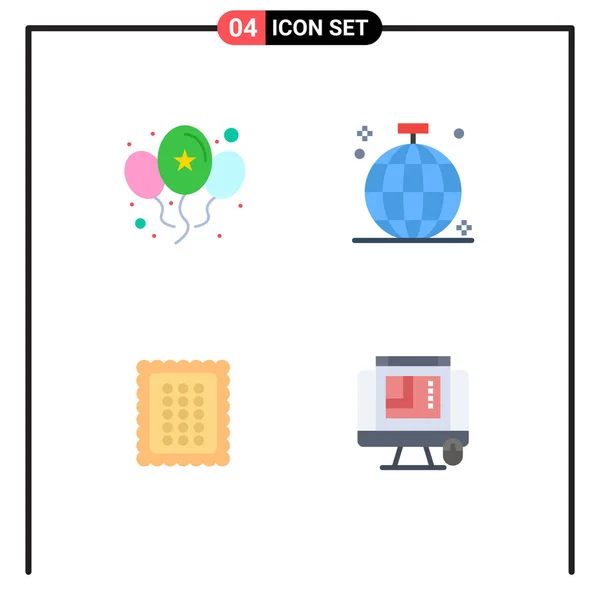 Mobile Interface Flat Icon Set Pictograms Balloons Bakery Day Club — Vector de stock