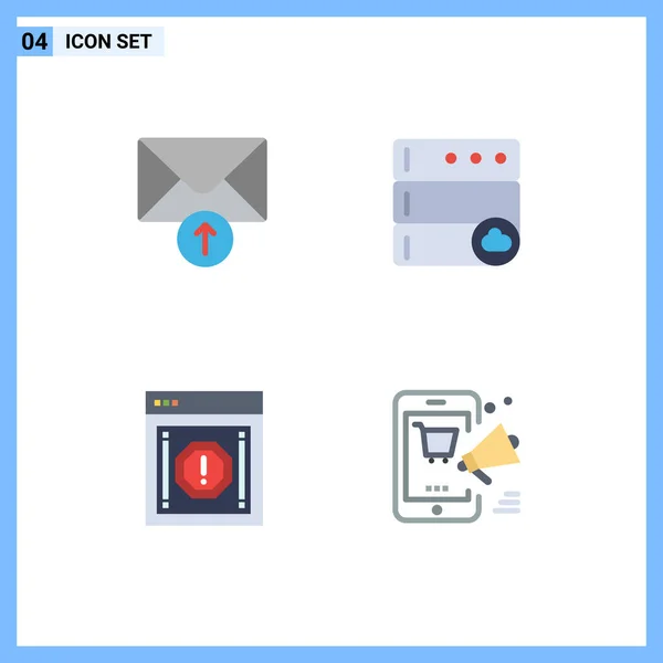 Mobile Interface Flat Icon Set Mit Piktogrammen Für Mail Benachrichtigung — Stockvektor