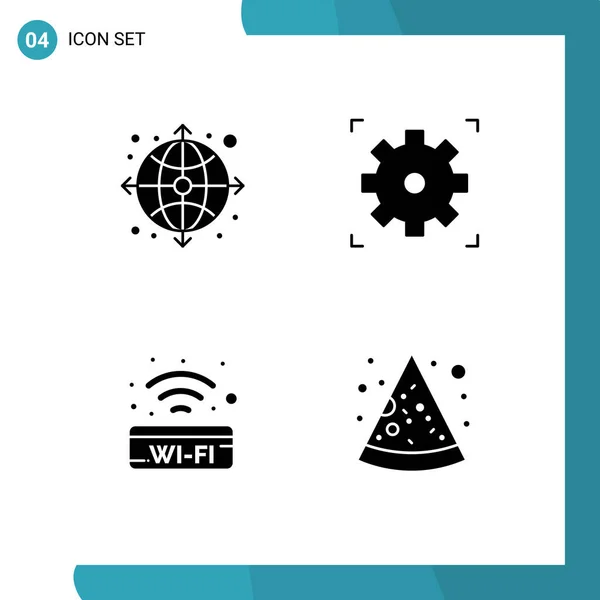 Modern Set Solid Glyphs Symbols Arrow Signal Web Setting Fast — Stock Vector