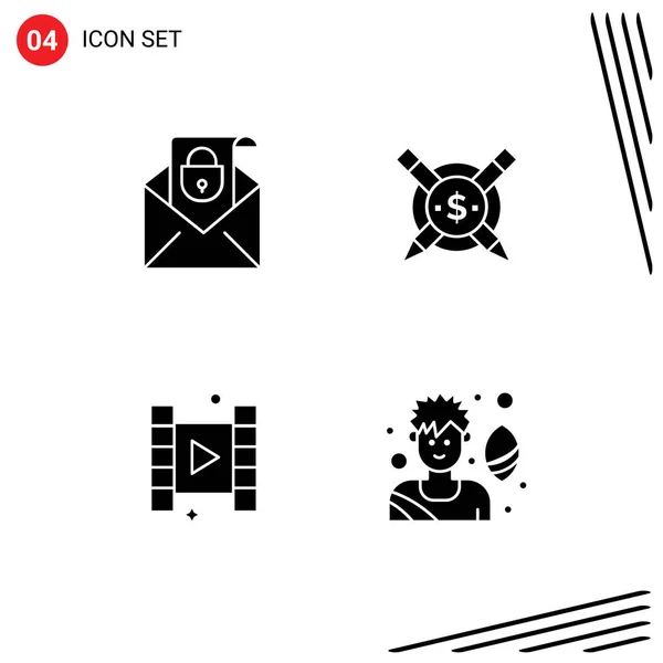 사용자 인터페이스 기호의 Glyph 플레이어 Editable Vector Design Elements — 스톡 벡터