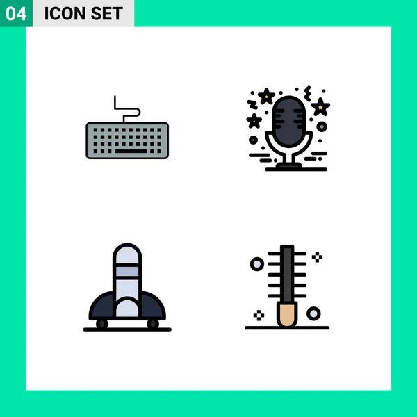 Kelompok Warna Datar Filledline Tanda Tanda Dan Simbol Kunci Roket - Stok Vektor