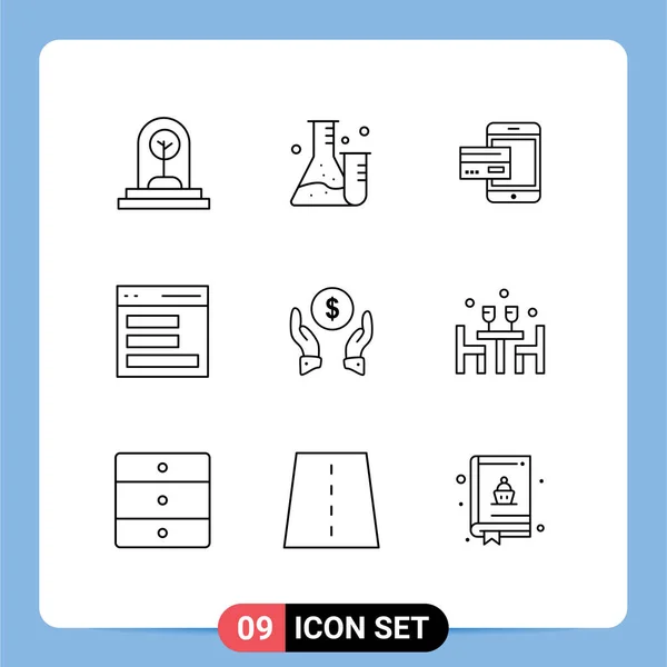 9ユニバーサル概要記号記号の通信 モバイル カード編集可能なベクトルデザイン要素 — ストックベクタ