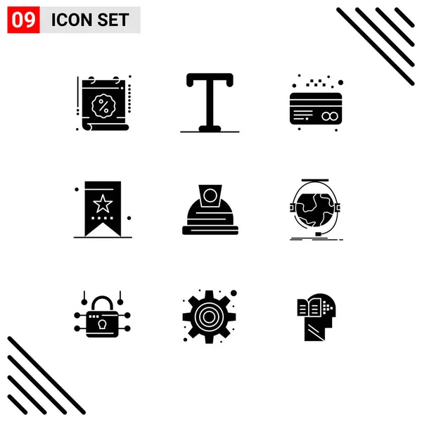 Pictogram Set Simple Solid Glyphs Construction Atm Tag Bookmark Editable — 스톡 벡터