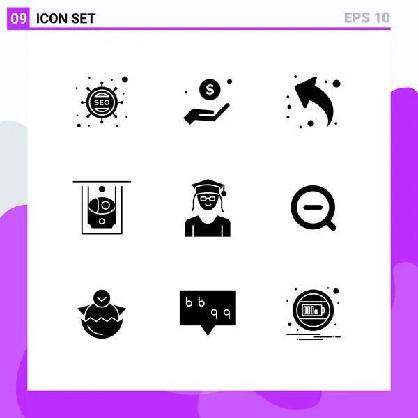 Pictogram Set Simple Solid Glyphs Education Money Help Cash Left — Stock Vector