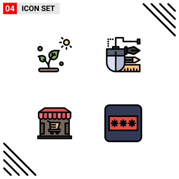 Conjunto Icones Modernos Símbolos Sinais Para Biologia Comércio Eletrônico Sol — Vetor de Stock