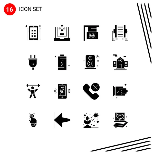 Set Vector Solid Glyphs Grid Electric Digital Planning Data Computer — Vector de stock