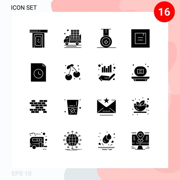 Pictogram Set Simple Solid Glyphs Cherry History Medal File Window — Stock Vector