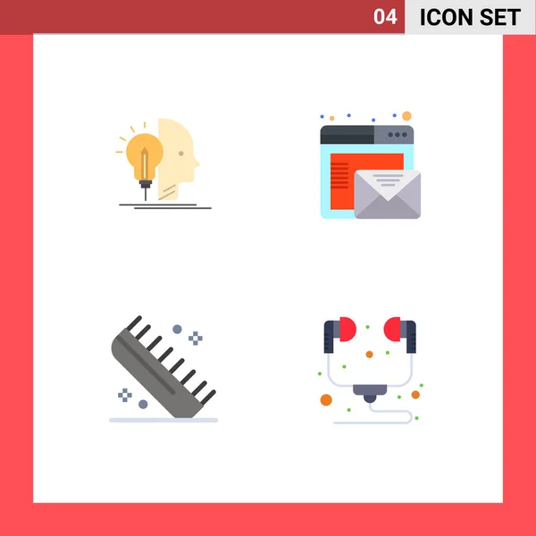 Pack Icônes Plates Créatives Utilisateur Peigne Programmation Courrier Coiffure Éléments — Image vectorielle