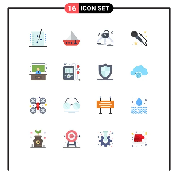 Conjunto Icones Modernos Símbolos Sinais Para Apresentação Arte Veículos Microfone — Vetor de Stock