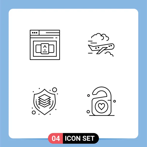 4ユーザーインターフェイスラインビジネス デザイン Html 飛行機 シールド編集可能なベクトルデザイン要素の現代的な記号とシンボルのパック — ストックベクタ