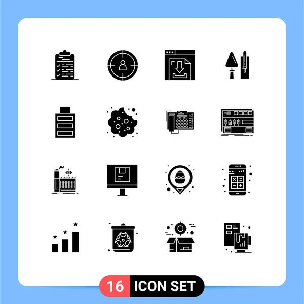 Mobile Interface Solid Gyph Set Pictograms Battery Masonry Arrows Construction — Vector de stock