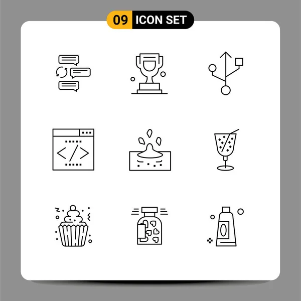 Stock Vector Icon Pack Line Signs Symbols Rain Seo Trophy — Stock Vector