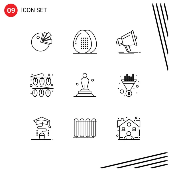 Set Modern Icons Sysymbols Signs Lights Christmas Meal Celebration Media — Archivo Imágenes Vectoriales