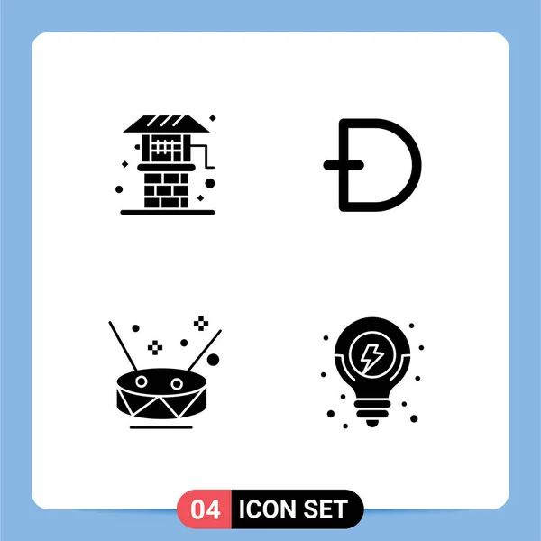 Mobile Interface Solid Glyph Set Pictograms Agriculture Drum Well Crypto — 스톡 벡터