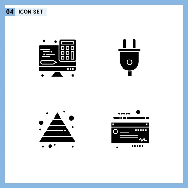 Pack Glifo Sólido Símbolos Universales Calculadora Crecimiento Tecnología Potencia Dinero — Vector de stock