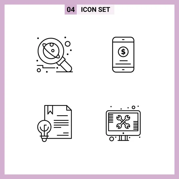 Mobile Interface Line Set Pictograms Astronomy Business Science Mobile Money — Stock Vector