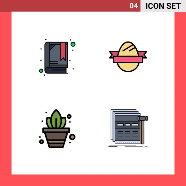 Mobile Interface Filledline Flat Color Set Pictograms Book Potted Plant — Archivo Imágenes Vectoriales