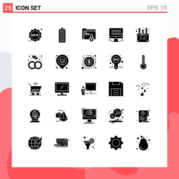 Conjunto Icones Modernos Símbolos Sinais Para Correio Gestão Documento Desenvolvimento — Vetor de Stock