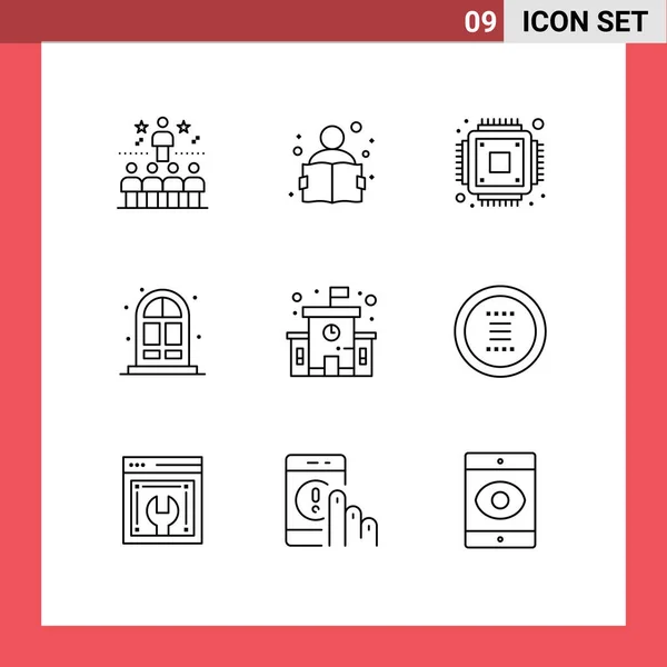 Universal Icon Symbols Group Modern Outlines School Building Study Door — Διανυσματικό Αρχείο