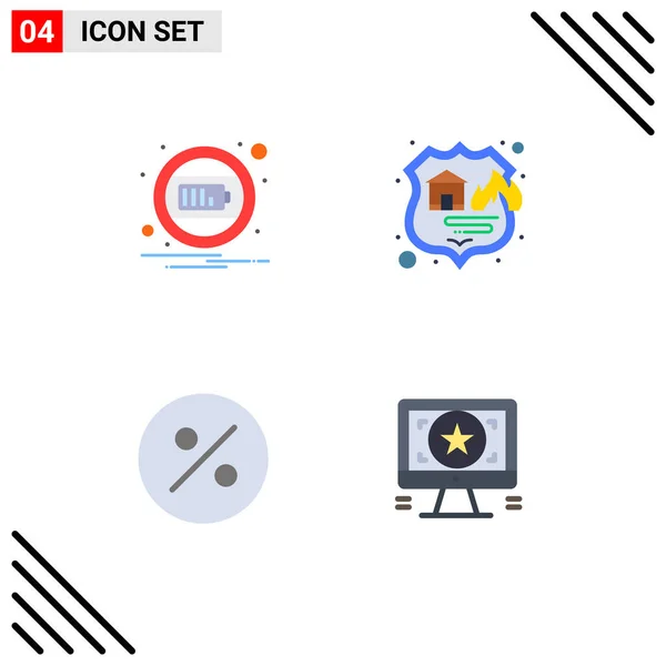 Editable Vector Line Pack Simple Flat Icons Battery Percent Notification — Stock Vector