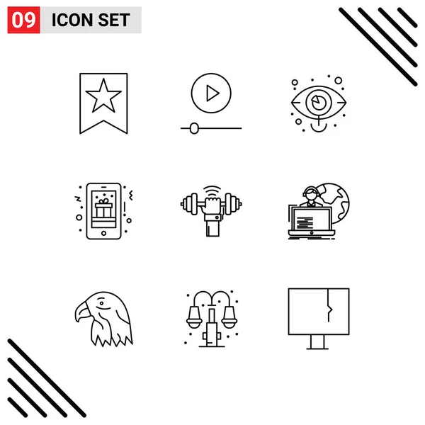 Creative Icons Modern Signs Symbols Dumbbell Mobile Gift Eye Mobile — Stock Vector