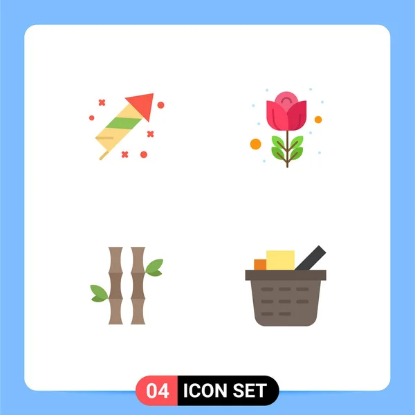 Mobile Interface Flat Icon Set Pictograms Fire Work Forest Day — Vector de stock