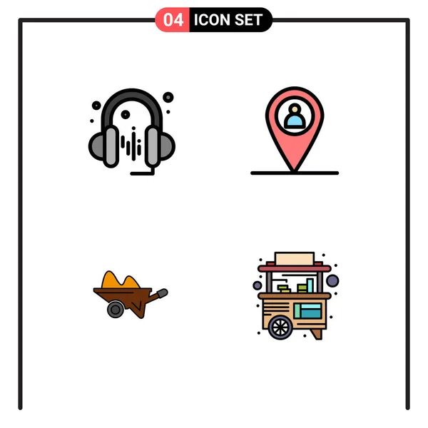 Interfejs Użytkownika Filledline Flat Color Pack Nowoczesnych Znaków Symboli Słuchawki — Wektor stockowy