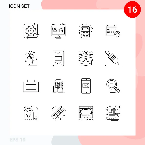 Mobile Interface Outline Set Pictograms Flora Date Monitor Day Toy — Stockový vektor