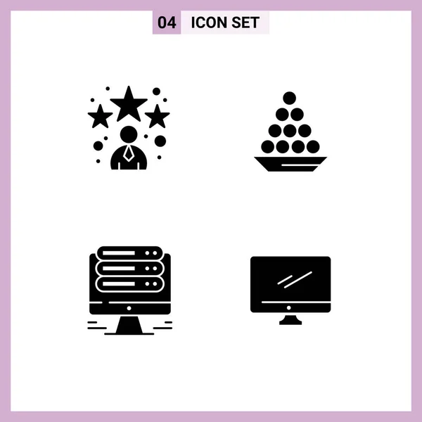 Set Commercial Solid Glyphs Pack Avatar Sweet Star Dezert Monitor — Stockový vektor