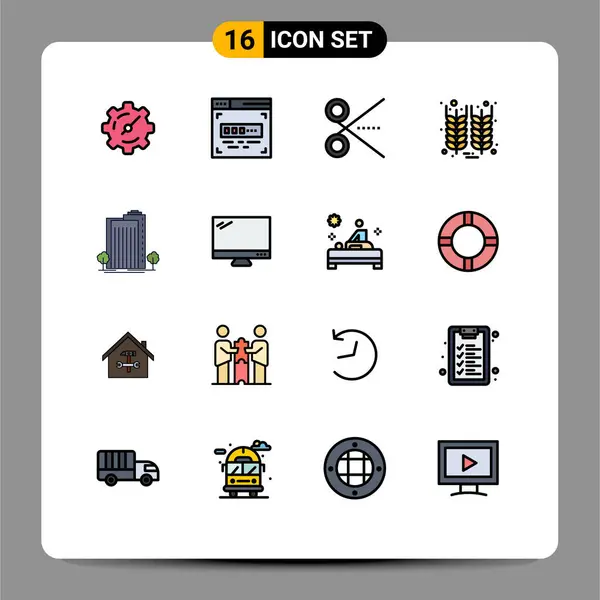 Webおよびモバイルアプリケーション用に設定された16のユニバーサルフラットカラーフィルライン植物 はさみ 穀物編集可能なクリエイティブベクターデザイン要素 — ストックベクタ