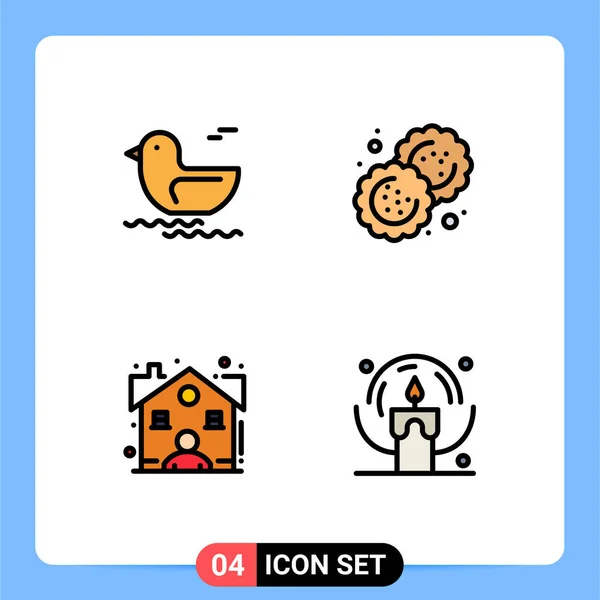 Mobile Interface Filledline Flat Color Set Pictograms Duck Real Baking — Stock Vector