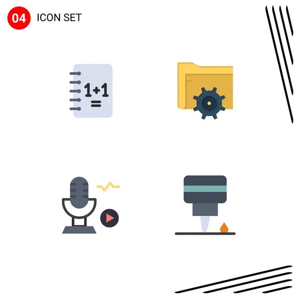 Editable Vector Line Pack Simple Flat Icons Education Recording Gear — Archivo Imágenes Vectoriales