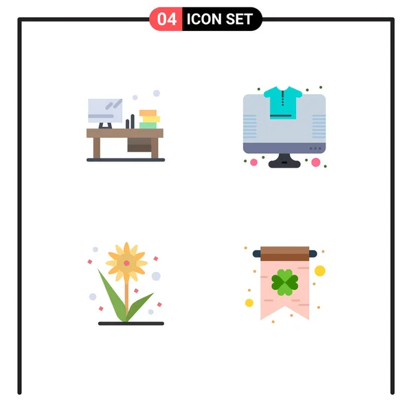 Flat Icon Confezione Simboli Universali Tavolo Fiore Monitor Negozio Girasole — Vettoriale Stock