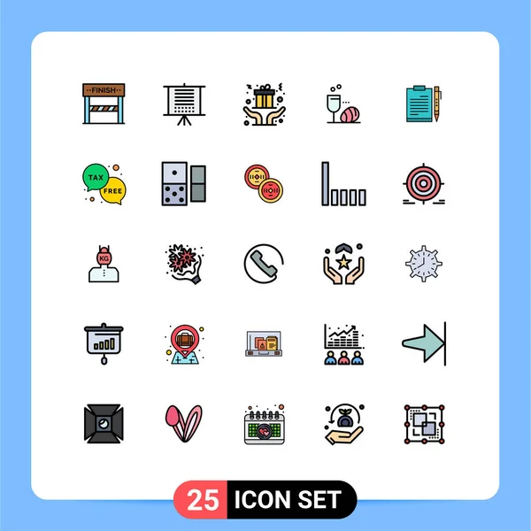 Webおよびモバイルアプリケーション向けに設定された25のユニバーサル塗装ラインフラットカラービジネス イースター ガラス編集可能なベクトルデザイン要素 — ストックベクタ