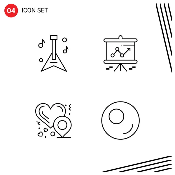 Set Modern Icons Symbols Signs Guitar Love Location Chart Projector — Stock Vector