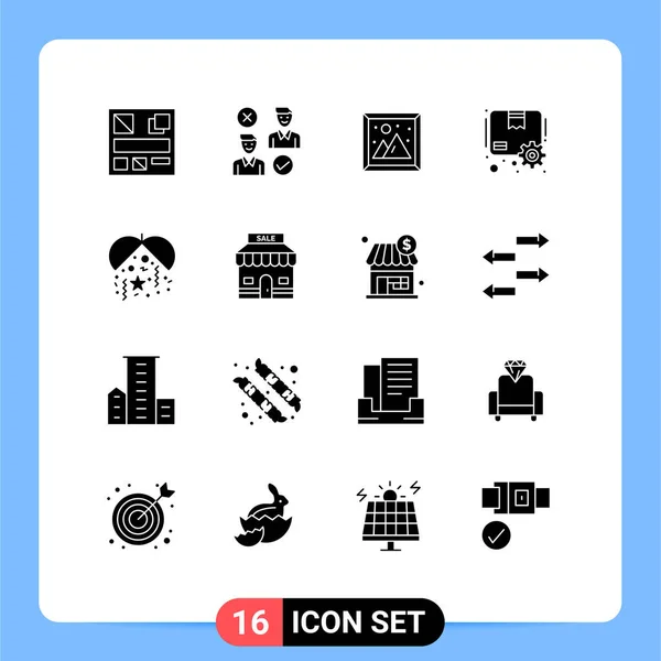 16通用固体象形文字符号夜间 盒体可编辑矢量设计元素的符号 — 图库矢量图片