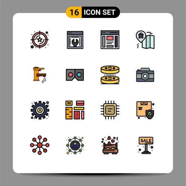 16用户接口平面彩色填充行包 包含现代标志和手记 可编辑创作向量设计元素的符号 — 图库矢量图片