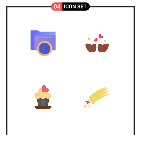Universal Icon Symbols Group Modern Flat Icons Folder Cake Globe — Stock Vector