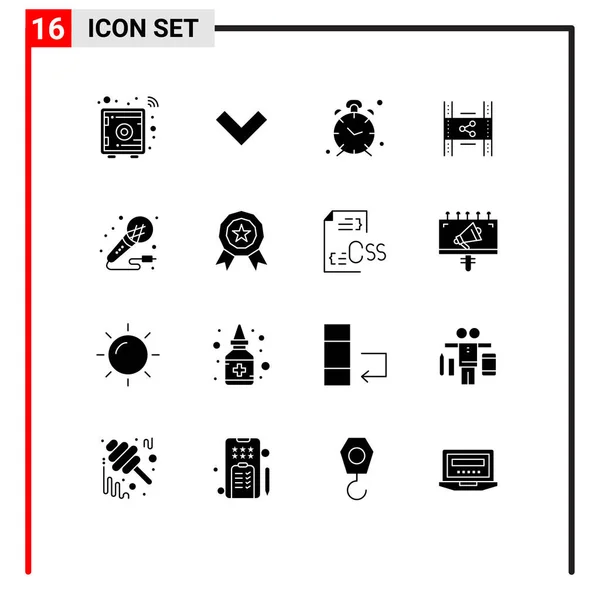 Conjunto Icones Modernos Símbolos Sinais Para Microfone Tempo Filme Distribuição —  Vetores de Stock