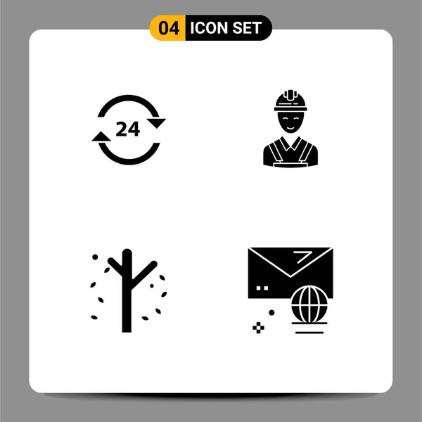 Szerkeszthető Vector Line Pack Egyszerű Solid Glyphs Concierge Építőipar Éjjel — Stock Vector