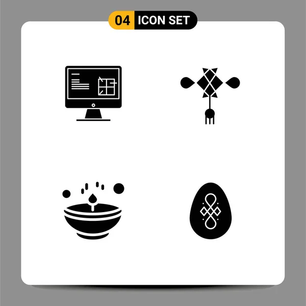 Moderno Set Glyphs Sólido Pictograph Ordenador Brillante Lcd China Brillante — Vector de stock