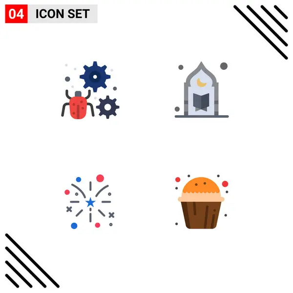 Modern Set Flat Icons Pictograph Configure Moon Setting Muslim Fire - Stok Vektor