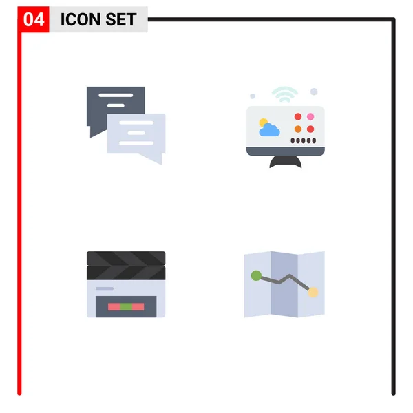 Paquete Iconos Plano Símbolos Universales Chat Tablero Notas Comunicaciones Internet — Archivo Imágenes Vectoriales