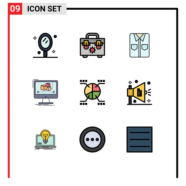 Vector Filledline Flat Colors Grid Graphical Software Shirt Monitor Computer — 스톡 벡터