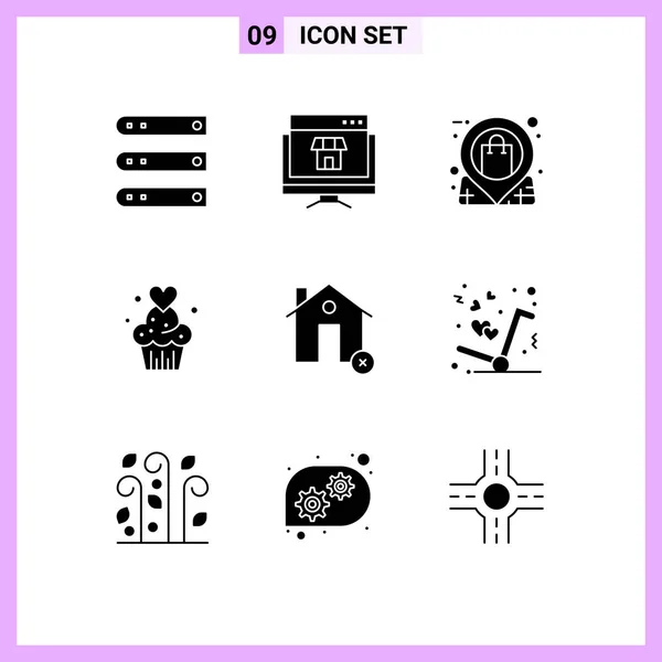 Solid Glyph Pack Universal Symbols Muffins Cake Online Store Pin — Stock Vector