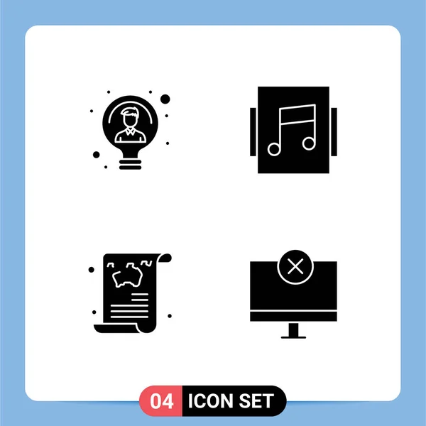 Universal Icon Symbols Gruppo Moderni Glifi Solidi Lampadina Notizie Persona — Vettoriale Stock