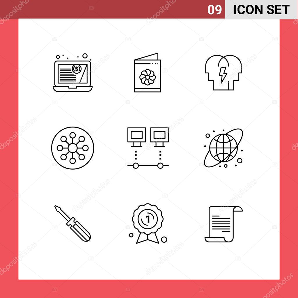 Outline Pack of 9 Universal Symbols of connection, laboratory, in, chemistry, biology Editable Vector Design Elements