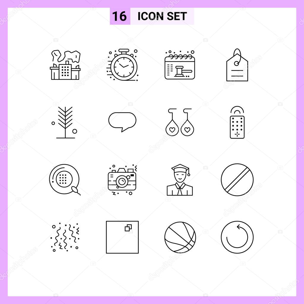 User Interface Pack of 16 Basic Outlines of environment, tag, appointment, price, finance Editable Vector Design Elements