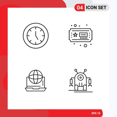 4 Modern İşaretler ve Semboller Kullanıcı Arayüzü Satır Paketi saat, iş, ürünler, hobiler, bağlantı Düzenlenebilir Vektör Tasarım Elemanları